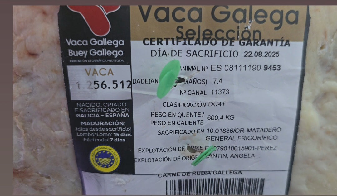 Rubia gallega premium certificada con 10 años de edad y 150 días de maduración.